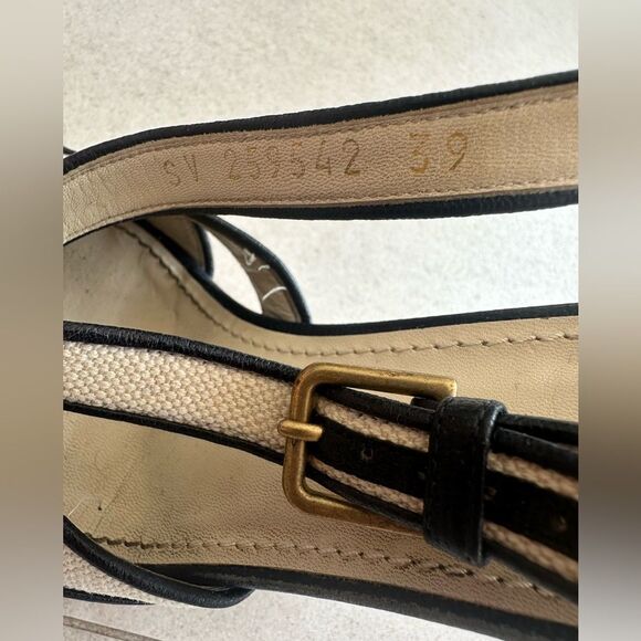 Yves Saint Laurent White/Navy Blue Canvas Deauville Cork Wedge Sandals Size 39 - Picture 8 of 10